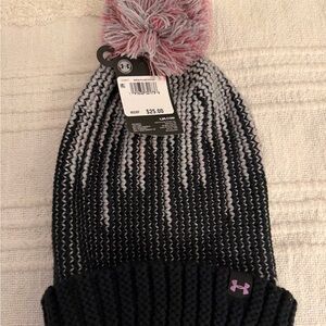 Under Armour Black and Pink Striped Beanie